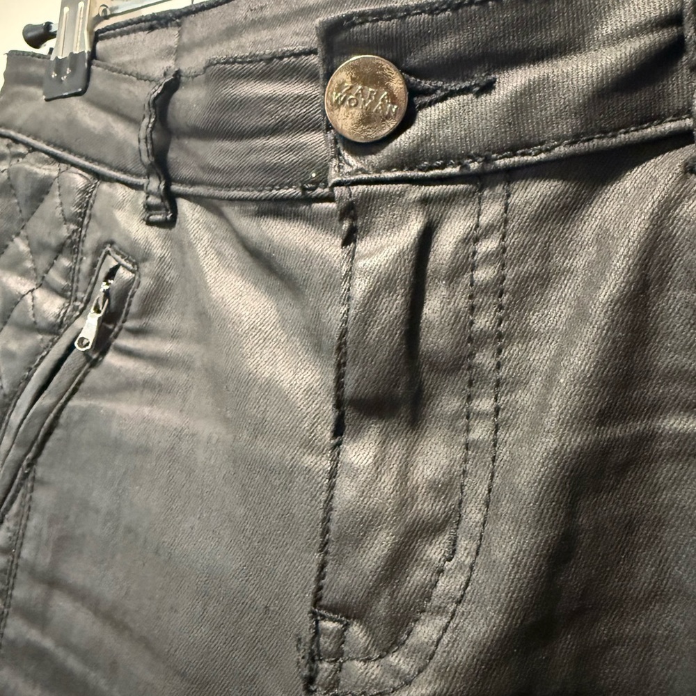 Zara Black Faux Leather Quilted Pants - Picture 3 of 6